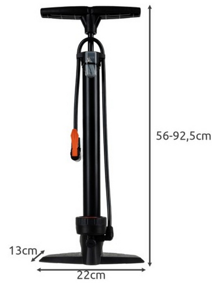 Pompa de Podea cu Manometru idealSTORE Include 3 Capete Compatibile cu Diverse Supape, Metal-Plastic, 16 BAR/230 PSI, Ideala Pentru Bicicleta, Masina sau Saltele