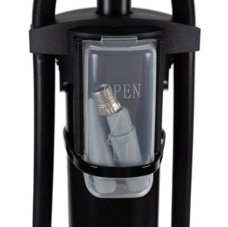 Pompa de Podea cu Manometru idealSTORE Include 3 Capete Compatibile cu Diverse Supape, Metal-Plastic, 16 BAR/230 PSI, Ideala Pentru Bicicleta, Masina sau Saltele