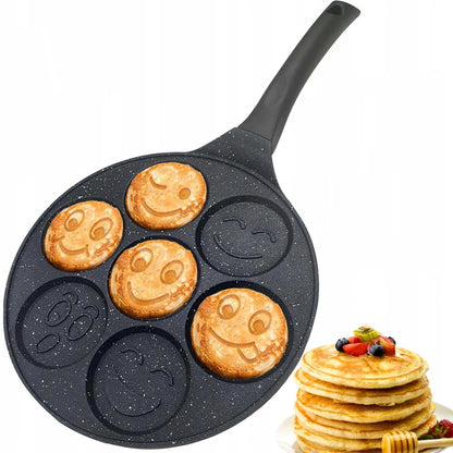 Tigaie pentru clatite cu 7 forme Smile Pancakes IdealStore, din aluminiu si otel inoxidabil, atat pentru aragazul normal cat si pentru cel vitroceramic si electric, Dimensiune tigaie 26 cm
