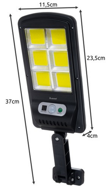 Lampa Solara Stradala cu Panou Exterior idealSTORE, Include 120 LED COB, Senzor de Miscare, Panou Solar Incorporat, 4 Moduri de Operare, Putere 36 W, Unghi de Iluminat 120 , IP 67, Brat de Montare Inclus, Reglaj Vertical-Orizontal