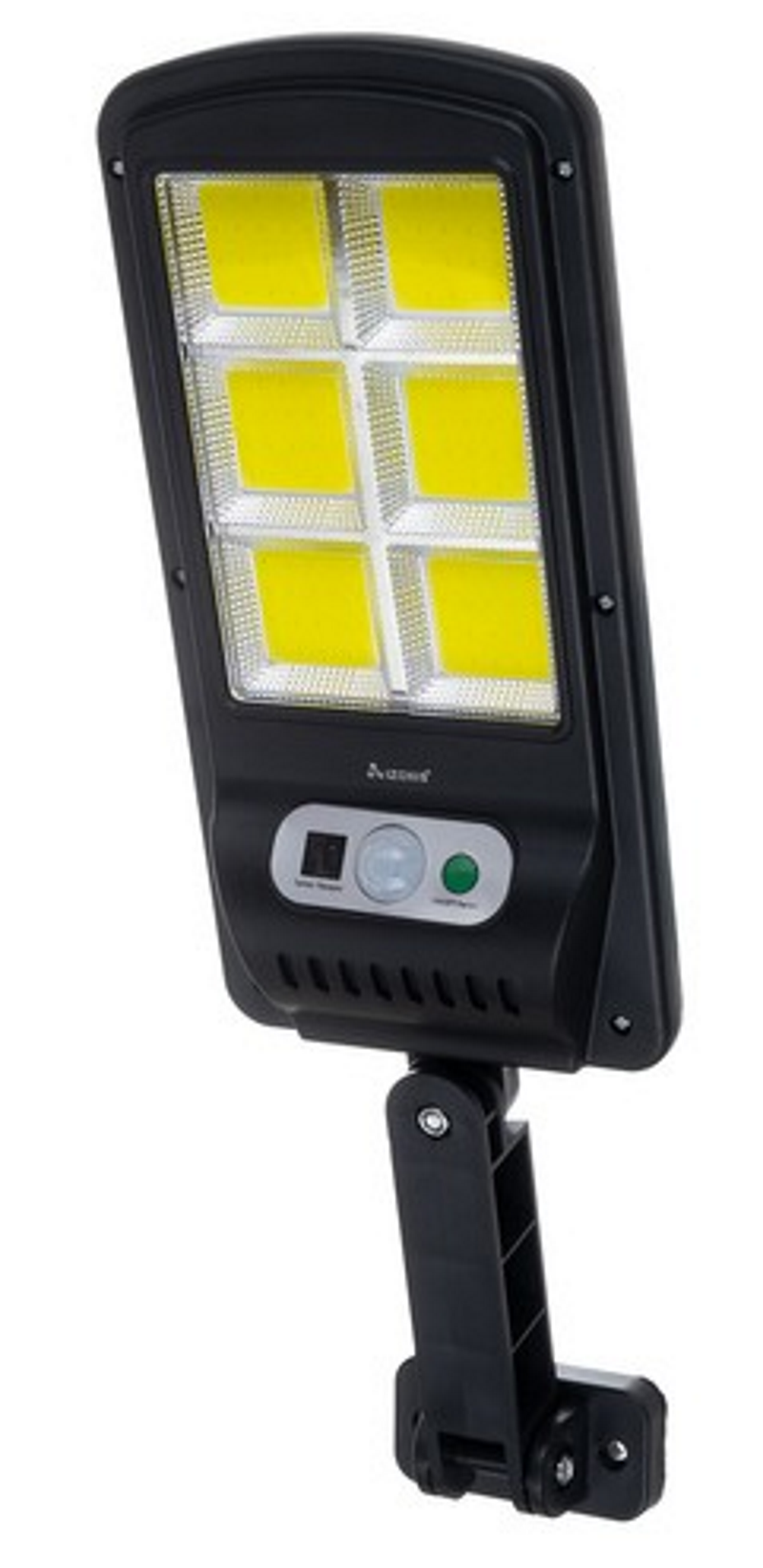 Lampa Solara Stradala idealSTORE, Include 120 LED COB, Senzor de Miscare, Panou Solar Incorporat, 4 Moduri de Operare, Putere 36 W, Unghi de Iluminat 120 , IP 67, Brat de Montare si Telecomanda, Timp de Functionare 8-10 Ore, Reglaj Vertical-Orizontal