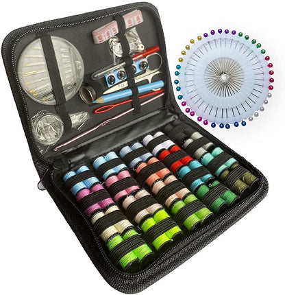Kit de Cusut Master Little Tailor idealSTORE, Include 129 de Accesorii pentru Cusut, Ace, Papiote, Foarfece, Degetar, Banda de Masurare, Lupa, Nasturi, Dimensiune 17,5 x 12 x 3 cm, Negru