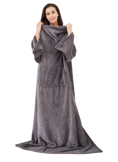 Patura cu Maneci idealSTORE, Dimensiuni 180 x 210 cm, Confectionata din Material Premium moale si confortabil, UNISEX, Perfecta pentru serile racoroase de toamna si iarna