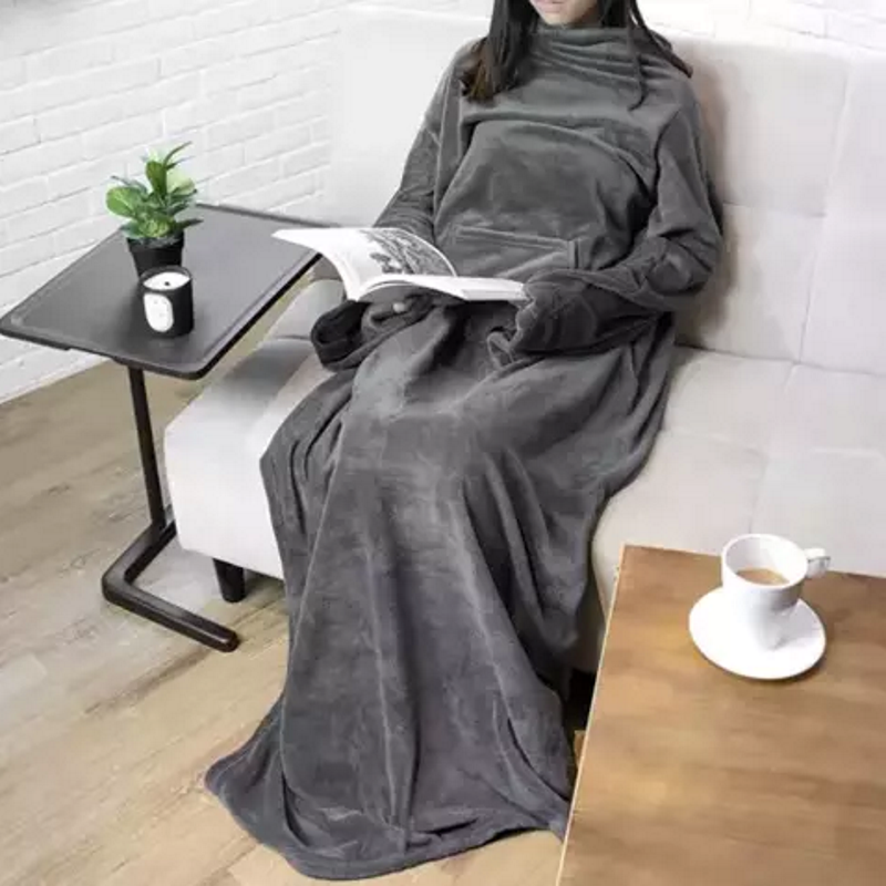 Patura cu Maneci idealSTORE, Dimensiuni 180 x 210 cm, Confectionata din Material Premium moale si confortabil, UNISEX, Perfecta pentru serile racoroase de toamna si iarna