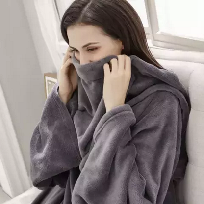 Patura cu Maneci idealSTORE, Dimensiuni 180 x 210 cm, Confectionata din Material Premium moale si confortabil, UNISEX, Perfecta pentru serile racoroase de toamna si iarna