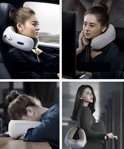 Perna Electrica idealSTORE VibroMasaj pentru zona Cervicala, Realizata din Spuma cu Memorie, 3 Functii, Reglarea Intensitatii Puterii Masajului, Selectarea directiei de masaj si incalzire, Include o husa detasabile