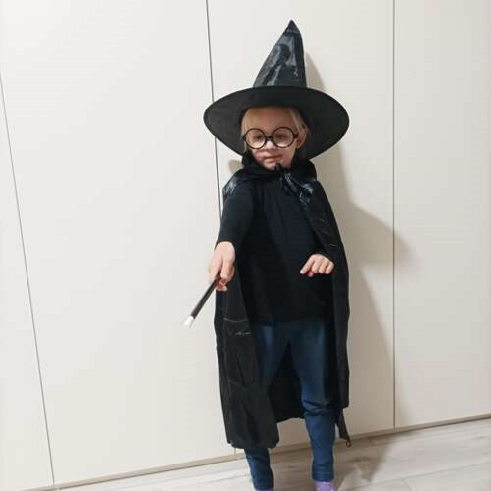 Costum de Magician idealSTORE, Include Ochelari, Bagheta, Palarie, Peleria, Pentru Baieti si Fete, Perfect Pentru Serbare, Carnaval si Petreceri, Personaj Harry Potter