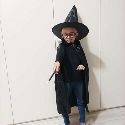 Costum de Magician idealSTORE, Include Ochelari, Bagheta, Palarie, Peleria, Pentru Baieti si Fete, Perfect Pentru Serbare, Carnaval si Petreceri, Personaj Harry Potter