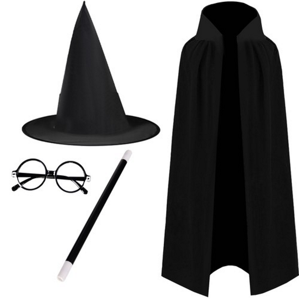 Costum de Magician idealSTORE, Include Ochelari, Bagheta, Palarie, Peleria, Pentru Baieti si Fete, Perfect Pentru Serbare, Carnaval si Petreceri, Personaj Harry Potter