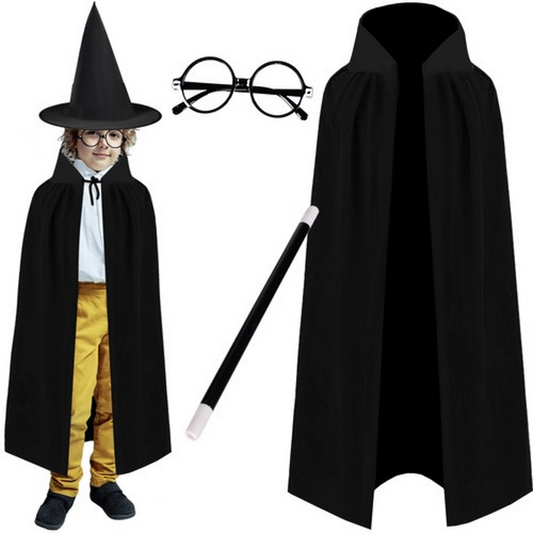 Costum de Magician idealSTORE, Include Ochelari, Bagheta, Palarie, Peleria, Pentru Baieti si Fete, Perfect Pentru Serbare, Carnaval si Petreceri, Personaj Harry Potter