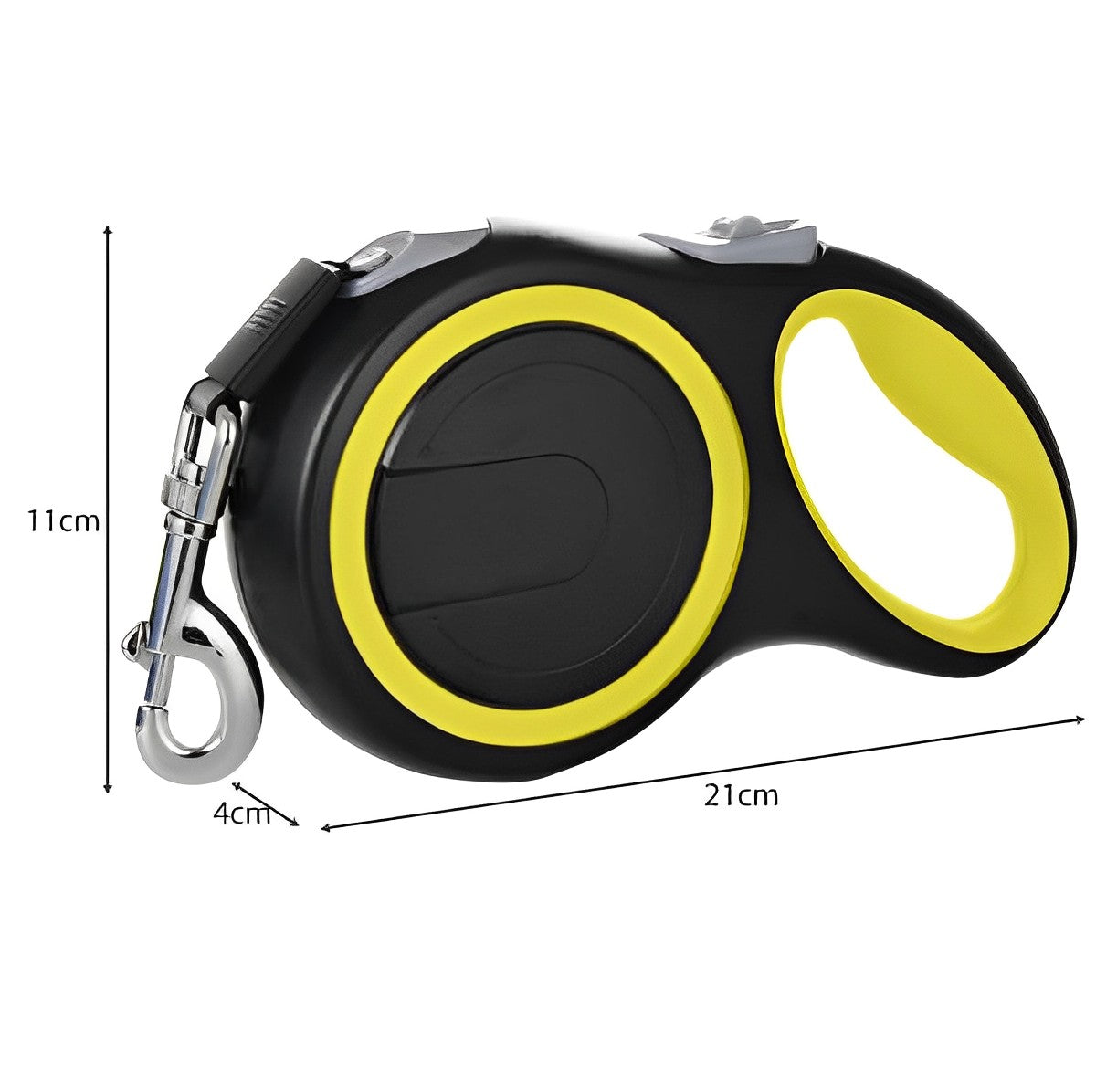 Lesa Retractabila Pentru Caini IdealStore, Dispozitiv de Blocare, Lungime 8 metri, Dimensiune 21 x 11 x 4cm, Greutatea Maxima a Cainelui 50kg, Culoare Negru-Galben