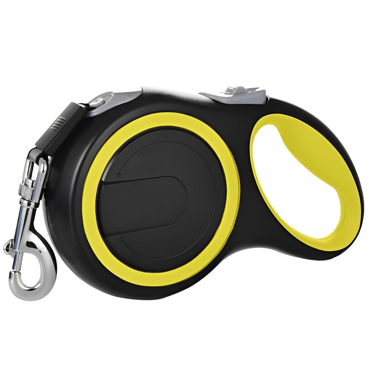 Lesa Retractabila Pentru Caini IdealStore, Dispozitiv de Blocare, Lungime 8 metri, Dimensiune 21 x 11 x 4cm, Greutatea Maxima a Cainelui 50kg, Culoare Negru-Galben