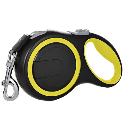 Lesa Retractabila Pentru Caini IdealStore, Dispozitiv de Blocare, Lungime 8 metri, Dimensiune 21 x 11 x 4cm, Greutatea Maxima a Cainelui 50kg, Culoare Negru-Galben