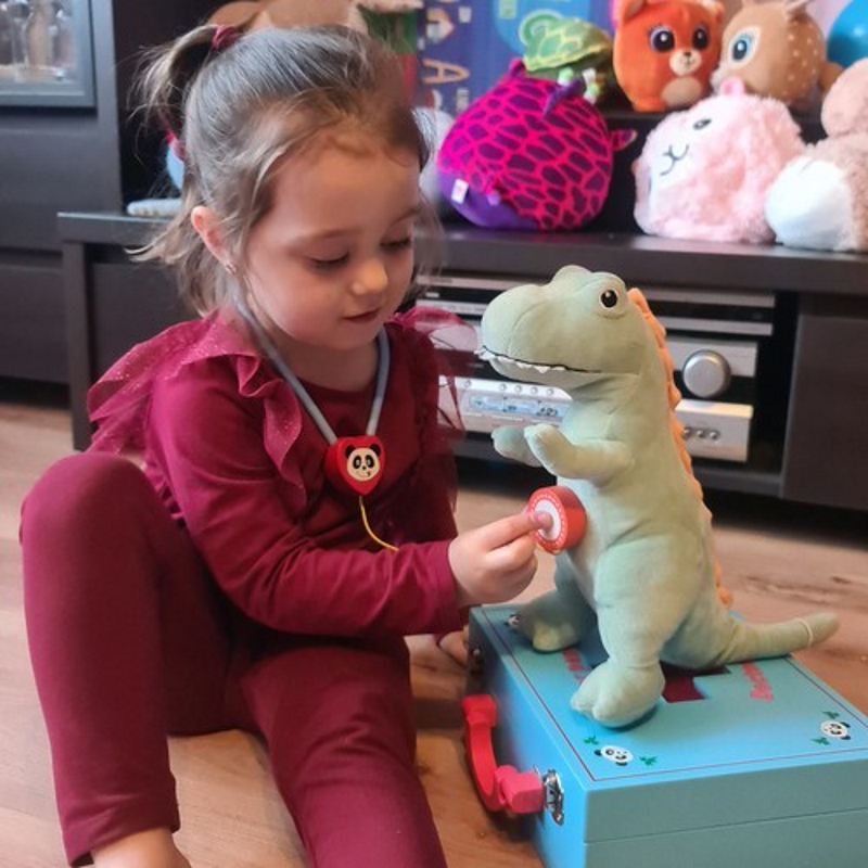 Trusa Medicala din lemn Dentist Doctor Panda idealSTORE Include o Valiza din Lemn Natural Numeroase Accesorii Dentare, Mulaj Dentar, Termometru, Stetoscop, Oglinda, Penseta, Cleste, Dalta, Un Joc Creativ Si Distractiv