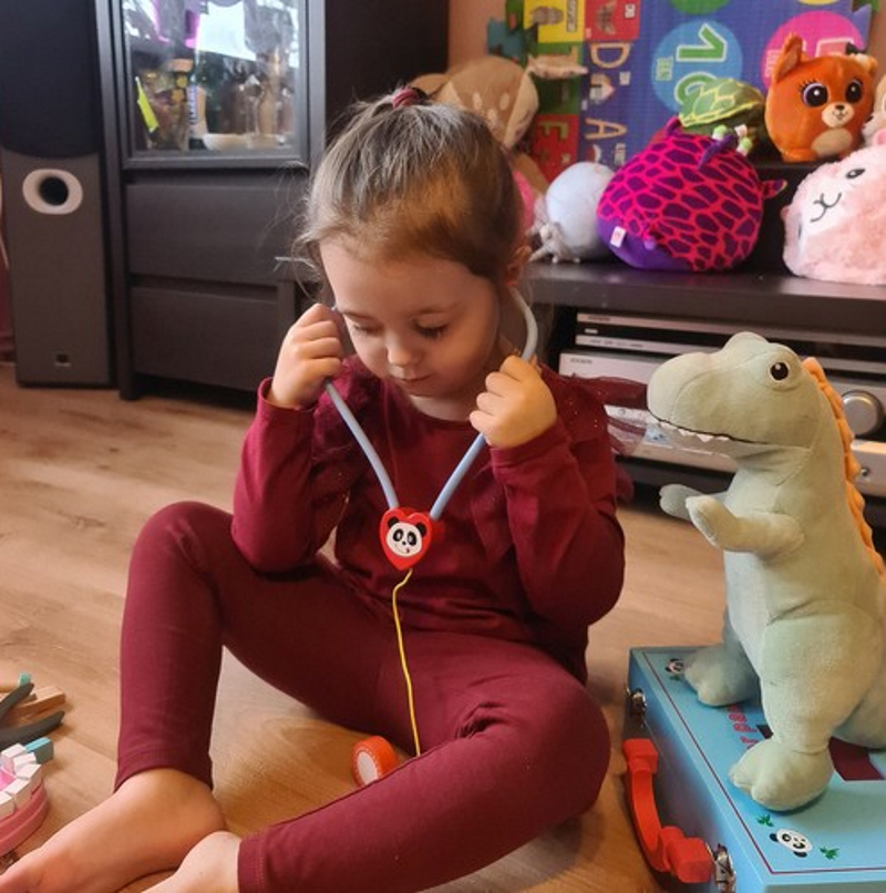 Trusa Medicala din lemn Dentist Doctor Panda idealSTORE Include o Valiza din Lemn Natural Numeroase Accesorii Dentare, Mulaj Dentar, Termometru, Stetoscop, Oglinda, Penseta, Cleste, Dalta, Un Joc Creativ Si Distractiv