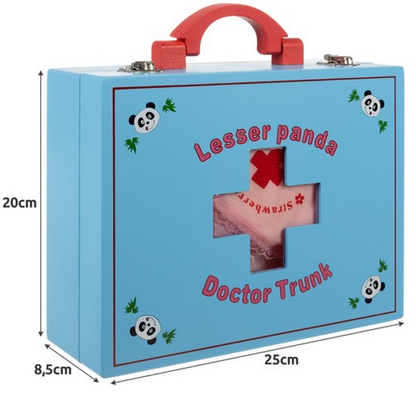 Trusa Medicala din lemn Dentist Doctor Panda idealSTORE Include o Valiza din Lemn Natural Numeroase Accesorii Dentare, Mulaj Dentar, Termometru, Stetoscop, Oglinda, Penseta, Cleste, Dalta, Un Joc Creativ Si Distractiv