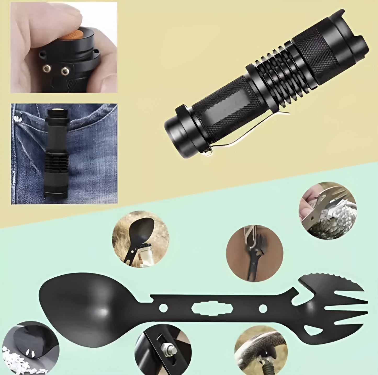 Kit de supravietuire Survival Star IdealStore, Contine 32 de elemente, Husa de depozitare este impermeabila de dimensiune potrivita, Perfect pentru excursii, pescuit, vanatoare sau aventurari pe munte