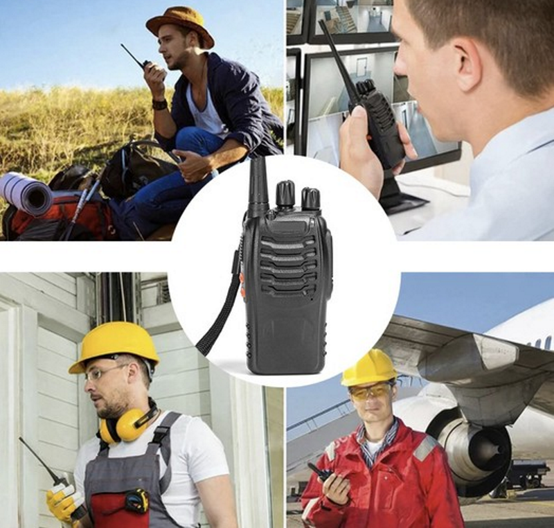 Set 2 Statii Profesionale Portabile idealSTORE Walkie Talkie, Actiune Pana la 5 km, Include 16 Canale Programte in PMR, 2 Setu-uri de Casti, 2 Statii de Incarcare, Echipata cu Butoane pentru reglarea volumului si indicarea Canalului, Frecventa 400-470MHz