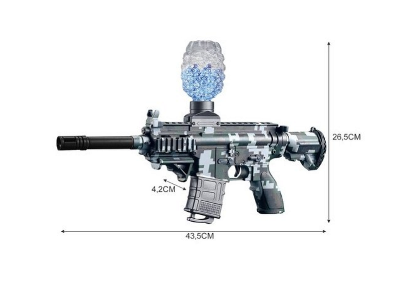 Mitraliera Automata de Jucarie Military Police idealSTORE, Include incarcator stil grenada cu 800 bile din gel, Ochelari, Amortizor, Raza de Actiune 15 m, Baterie 500 mAh Incarcare USB, Centura de Prindere