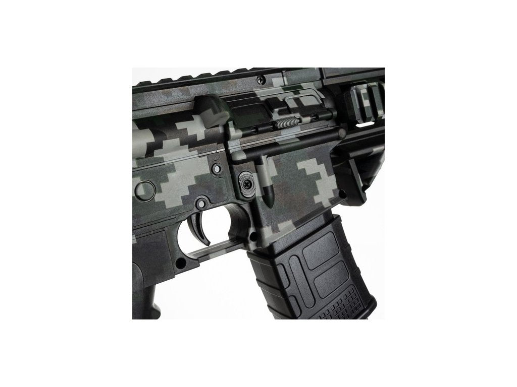 Mitraliera Automata de Jucarie Military Police idealSTORE, Include incarcator stil grenada cu 800 bile din gel, Ochelari, Amortizor, Raza de Actiune 15 m, Baterie 500 mAh Incarcare USB, Centura de Prindere