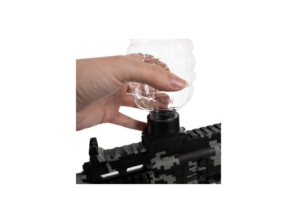 Mitraliera Automata de Jucarie Military Police idealSTORE, Include incarcator stil grenada cu 800 bile din gel, Ochelari, Amortizor, Raza de Actiune 15 m, Baterie 500 mAh Incarcare USB, Centura de Prindere