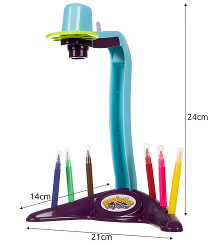 Proiector Educativ pentru Desen Drawing Book idealSTORE Include 24 de Imagini, 6 Markere, 3 Dispozitive pentru Proiector, Tampon de Pictura, Dezvolta Abilitati Manuale