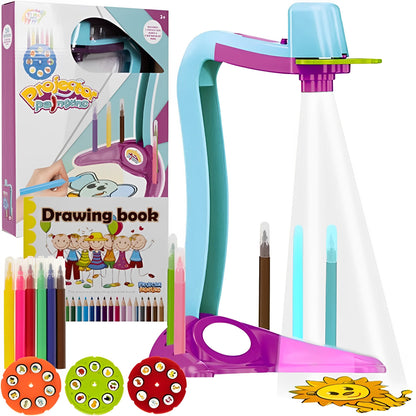 Proiector Educativ pentru Desen Drawing Book idealSTORE Include 24 de Imagini, 6 Markere, 3 Dispozitive pentru Proiector, Tampon de Pictura, Dezvolta Abilitati Manuale