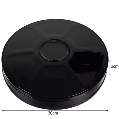 Dispenser Automat Pentru Hrana Animalelor IdealStore, Display LED, Timer, Semnal Sonor, 6 Compartimente, Capacitate 150 ml, Dimensiune 30x30x6cm, Culoare Negru