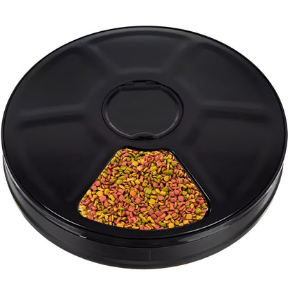 Dispenser Automat Pentru Hrana Animalelor IdealStore, Display LED, Timer, Semnal Sonor, 6 Compartimente, Capacitate 150 ml, Dimensiune 30x30x6cm, Culoare Negru