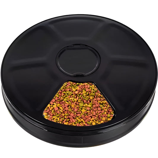 Dispenser Automat Pentru Hrana Animalelor IdealStore, Display LED, Timer, Semnal Sonor, 6 Compartimente, Capacitate 150 ml, Dimensiune 30x30x6cm, Culoare Negru