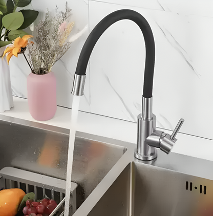 Baterie Rotativa Flexibila 360 idealSTORE, Material Silicon, Otel inoxidabil, Inaltime Reglabila, Aerotor Desurubat, Rezistent la Decolorare si Deteriorare, Previne Depuneri de Calcar, Economiseste 80% din Apa