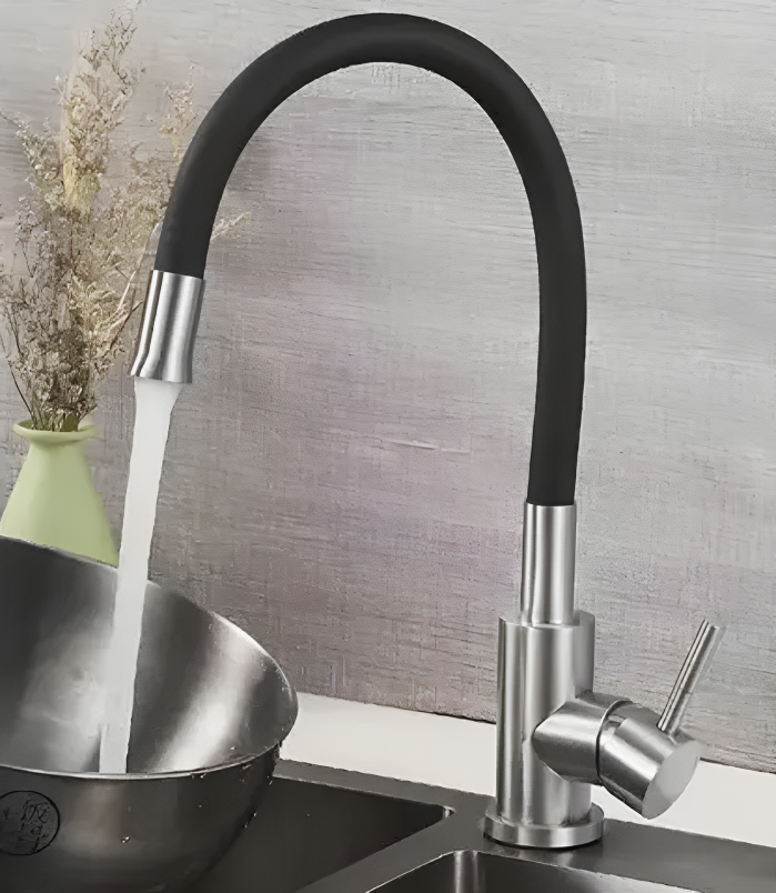 Baterie Rotativa Flexibila 360 idealSTORE, Material Silicon, Otel inoxidabil, Inaltime Reglabila, Aerotor Desurubat, Rezistent la Decolorare si Deteriorare, Previne Depuneri de Calcar, Economiseste 80% din Apa