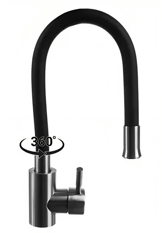 Baterie Rotativa Flexibila 360 idealSTORE, Material Silicon, Otel inoxidabil, Inaltime Reglabila, Aerotor Desurubat, Rezistent la Decolorare si Deteriorare, Previne Depuneri de Calcar, Economiseste 80% din Apa