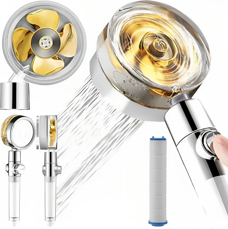 Cap de Dus Turbo Rotativ cu elice idealSTORE, Comutator ON/OFF, G1/2, Ajuta la filtrarea apei, Materia ABS, Include o duza rotativa 360, Simplu de utilizat