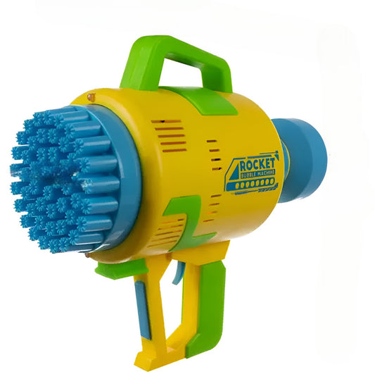 Pistol cu baloane de sapun BUBBLE SOAP IdealStore, Capacitate suport lichid 150ml, Are 48 de gauri pentru bule, Contine un recipient cu lichid, Iluminare LED, Incarcare prin cablu USB