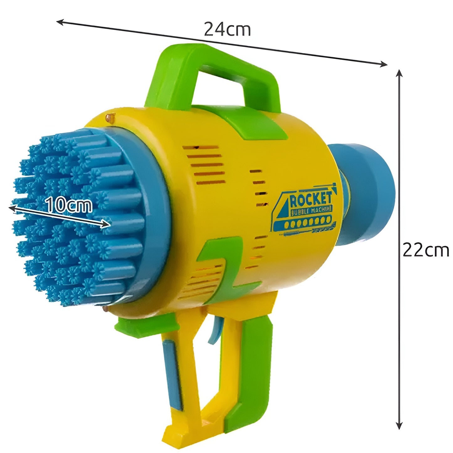 Pistol cu baloane de sapun BUBBLE SOAP IdealStore, Capacitate suport lichid 150ml, Are 48 de gauri pentru bule, Contine un recipient cu lichid, Iluminare LED, Incarcare prin cablu USB