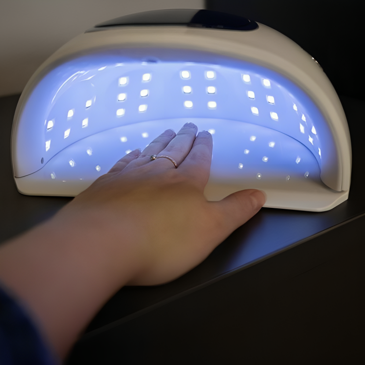 Lampa Unghii UV Profesionala idealSTORE, Functie LOW HEAT, Senzor de miscari, Putere 72W, Tehnologie LED dubla + Intarire, Include 48 de Led-uri, Baza Detasabila, Maner pentru Transport