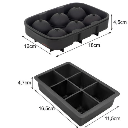 Forme de Silicon Hot Summer IdealStore, Reutilizabil, Pentru 6 Sfere cu Diametru 4 cm si 6 Cuburi 4,8 x 4,8 x 4,8 cm, Capac Inclus, Perfecte Pentru Coktailuri, Culoare Negru
