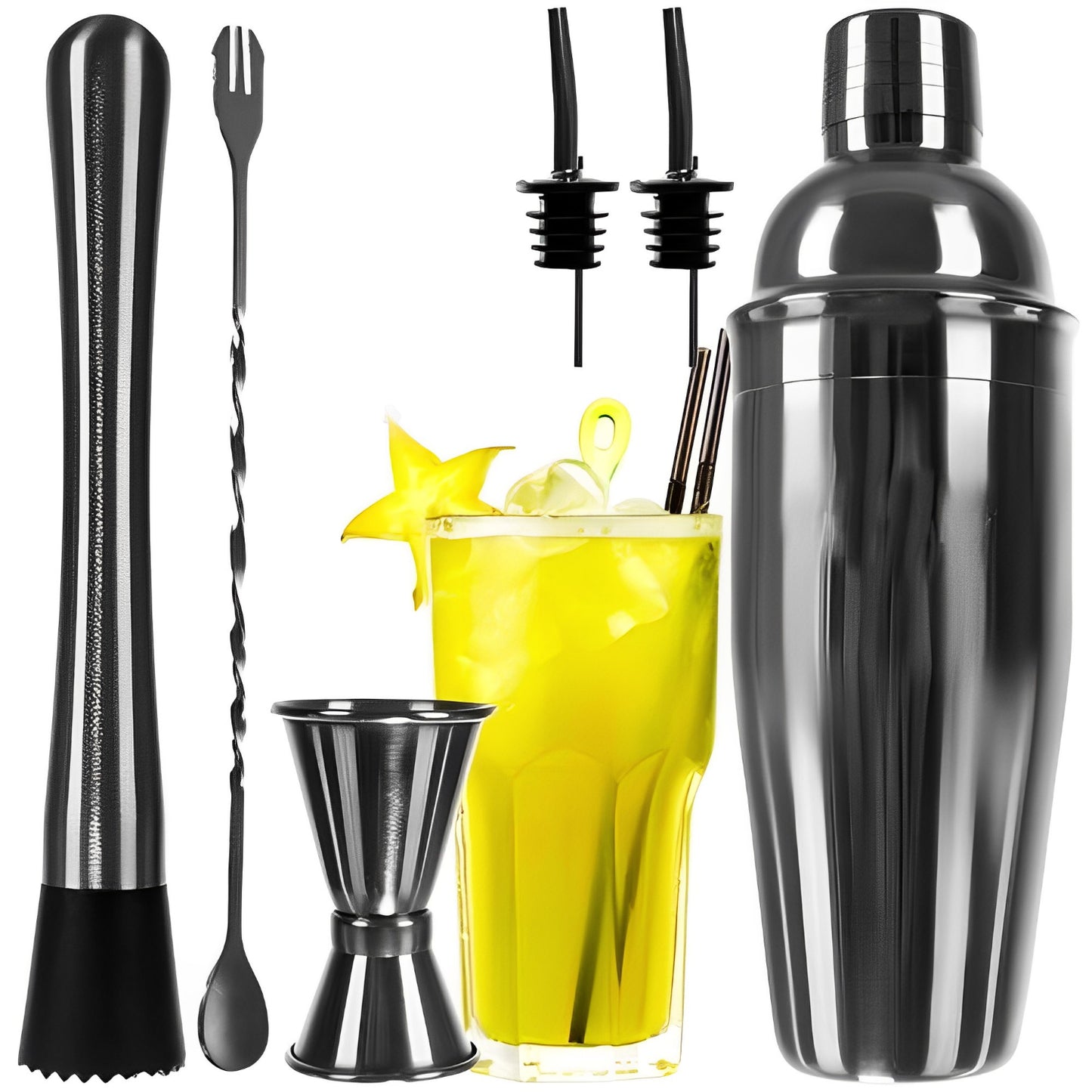 Set Cocktail Shaker Sweet Dream IdealStore, 6 Elemente, Shaker 700 ml, 2xPicurator, Tamper, Lingura de bar, Masura, Perfect Pentru Iubitorii de Coktail, Dimensiune 25 x 9 cm, Otel Inoxidabi, Argintiu