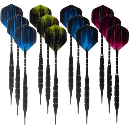 Set 12 Sageti Dart Profesionale idealSTORE, Fabricate din Material de inalta calitate, 100 Varfuri Moi, 2 Aparatoare de Zbor, 20 de Inele, Instrument Multiplu, Lungime 10 cm, Grosime 1 cm, Dezvolta Abilitati Manuale, Concentrarea