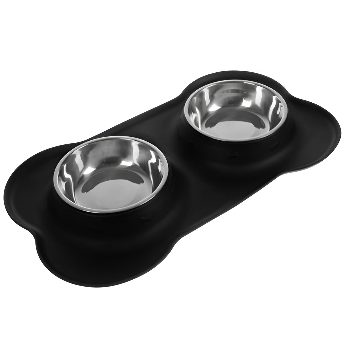 Bol Dublu Pentru Patrupede IdealStore, Metal + Silicon, Capacitate 2 x 350ml, Baza anti-derapanta, Dimensiune: 46 x 25 x 4,5 cm, Negru-Gri