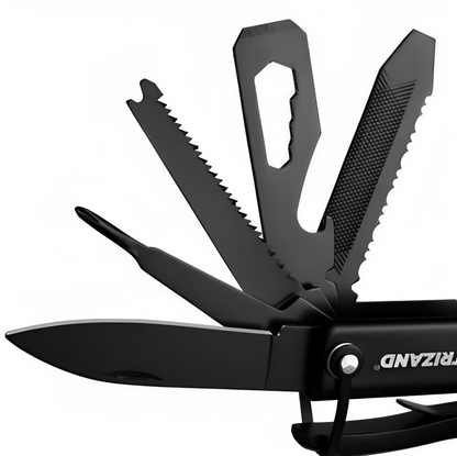 Unelta Profesionala Multifunctionala idealSTORE, Include 17 instrumente diferite, Topor, Cleste, Ciocan, Cutit, Surubelnita, Deschizator de Sticle, Ferastrau, Racleta pentru Peste, Husa de Protectie, Carlig pentru atasare la Curea sau Rucsac