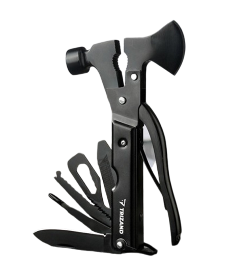 Unelta Profesionala Multifunctionala idealSTORE, Include 17 instrumente diferite, Topor, Cleste, Ciocan, Cutit, Surubelnita, Deschizator de Sticle, Ferastrau, Racleta pentru Peste, Husa de Protectie, Carlig pentru atasare la Curea sau Rucsac