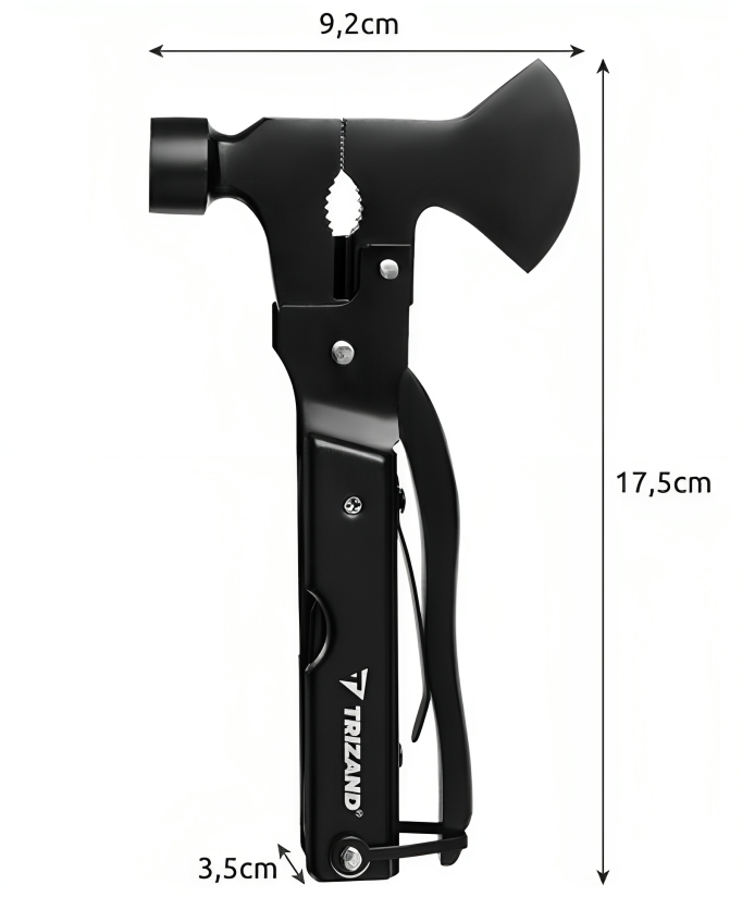 Unelta Profesionala Multifunctionala idealSTORE, Include 17 instrumente diferite, Topor, Cleste, Ciocan, Cutit, Surubelnita, Deschizator de Sticle, Ferastrau, Racleta pentru Peste, Husa de Protectie, Carlig pentru atasare la Curea sau Rucsac