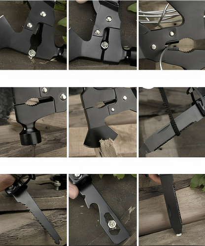 Unelta Profesionala Multifunctionala idealSTORE, Include 17 instrumente diferite, Topor, Cleste, Ciocan, Cutit, Surubelnita, Deschizator de Sticle, Ferastrau, Racleta pentru Peste, Husa de Protectie, Carlig pentru atasare la Curea sau Rucsac