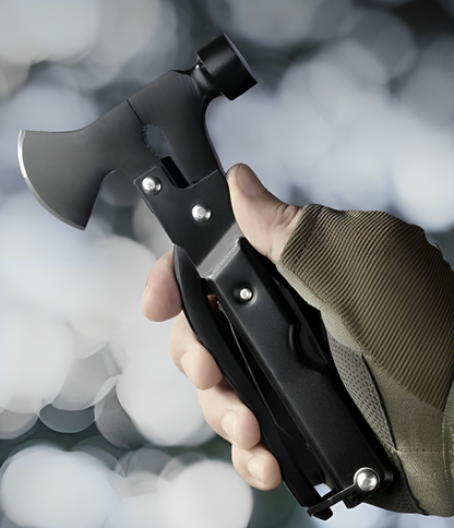 Unelta Profesionala Multifunctionala idealSTORE, Include 17 instrumente diferite, Topor, Cleste, Ciocan, Cutit, Surubelnita, Deschizator de Sticle, Ferastrau, Racleta pentru Peste, Husa de Protectie, Carlig pentru atasare la Curea sau Rucsac