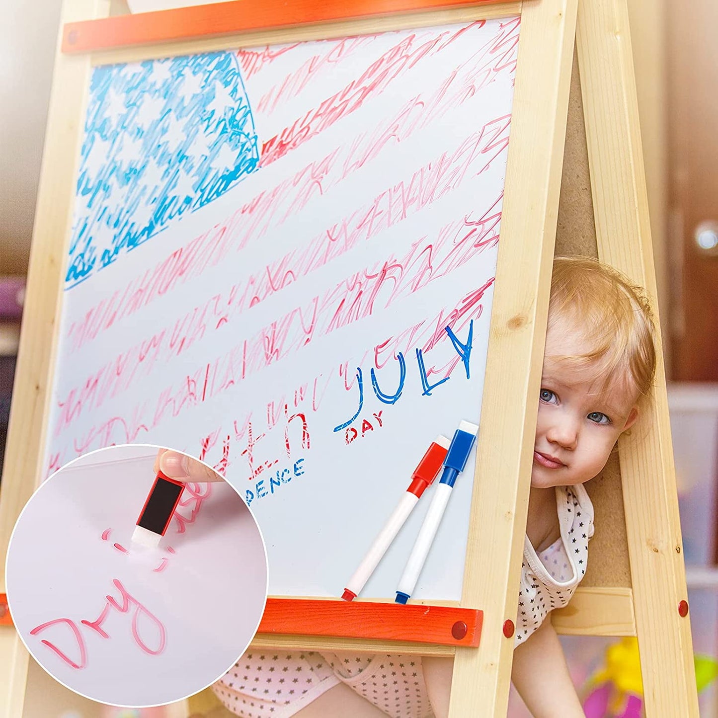 Set 12 Markere idealSTORE cu Stergere Uscata cu Magnet, Dimensiuni 11,5 x 1,2 cm, Miros Redus, NON-TOXIC, Include 6 culori, Albastru, Galben, Rosu, Negru, Roz si Verde, Utilizati pe diverse suprafete, Sticla, Ceramica, Metal sau Plastic