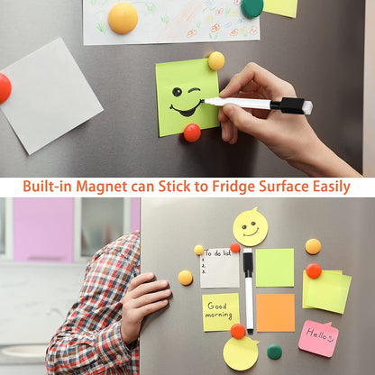 Set 12 Markere idealSTORE cu Stergere Uscata cu Magnet, Dimensiuni 11,5 x 1,2 cm, Miros Redus, NON-TOXIC, Include 6 culori, Albastru, Galben, Rosu, Negru, Roz si Verde, Utilizati pe diverse suprafete, Sticla, Ceramica, Metal sau Plastic