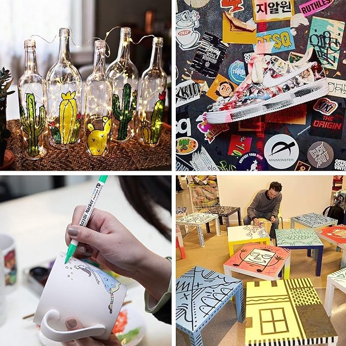 Set 12 Markere Acrilice idealSTORE, Dimesiuni 13, 5 x 1 cm, NON-TOXIC, Fara Miros, Uscare Rapida, Varf de Nylon, Extrafin de 0, 7 mm, Include 12 culori, Utilizati pe diverse suprafete, Roci, Metal, Ceramica, Lemn, Plastic, Panza, Tesatura, Hartie, Argila