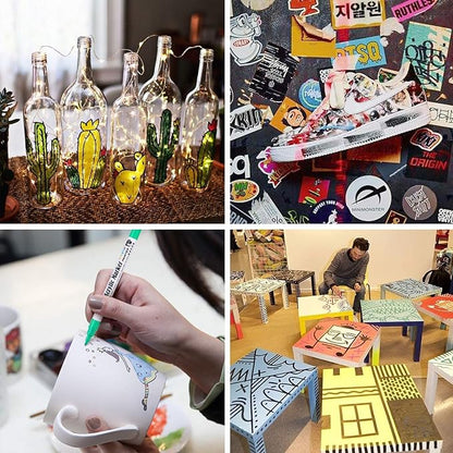 Set 12 Markere Acrilice idealSTORE, Dimesiuni 13, 5 x 1 cm, NON-TOXIC, Fara Miros, Uscare Rapida, Varf de Nylon, Extrafin de 0, 7 mm, Include 12 culori, Utilizati pe diverse suprafete, Roci, Metal, Ceramica, Lemn, Plastic, Panza, Tesatura, Hartie, Argila